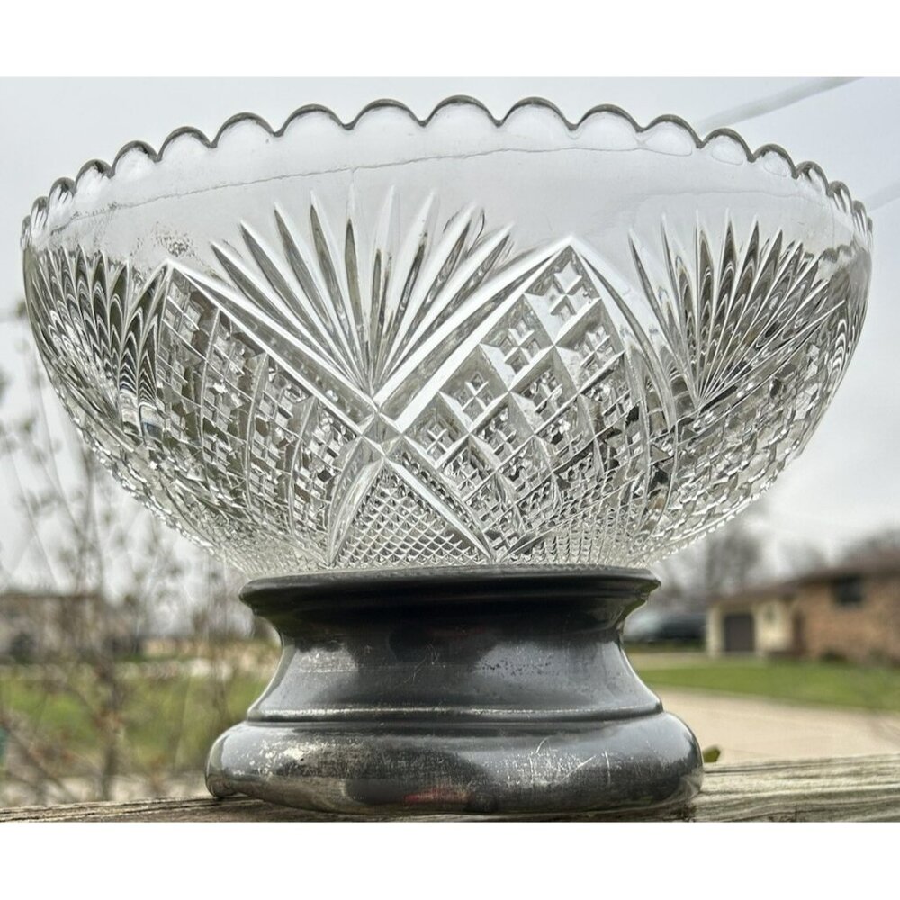 Rare Find Antique 1895 EAPG Tartenum Glass Company Metal Footed Serving Bowl GUC